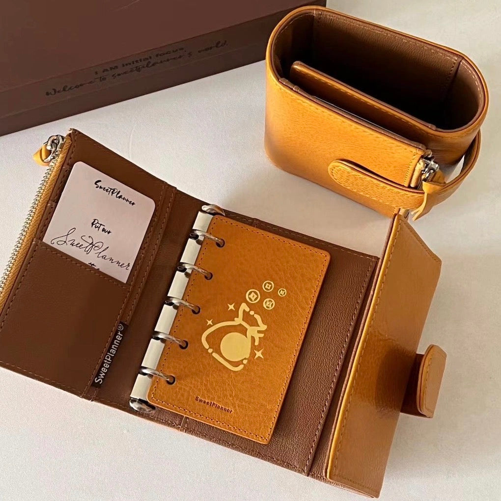 Energy Fold - Genuine Leather Cover - Trifold Mini Ring Binder - READY TO SHIP