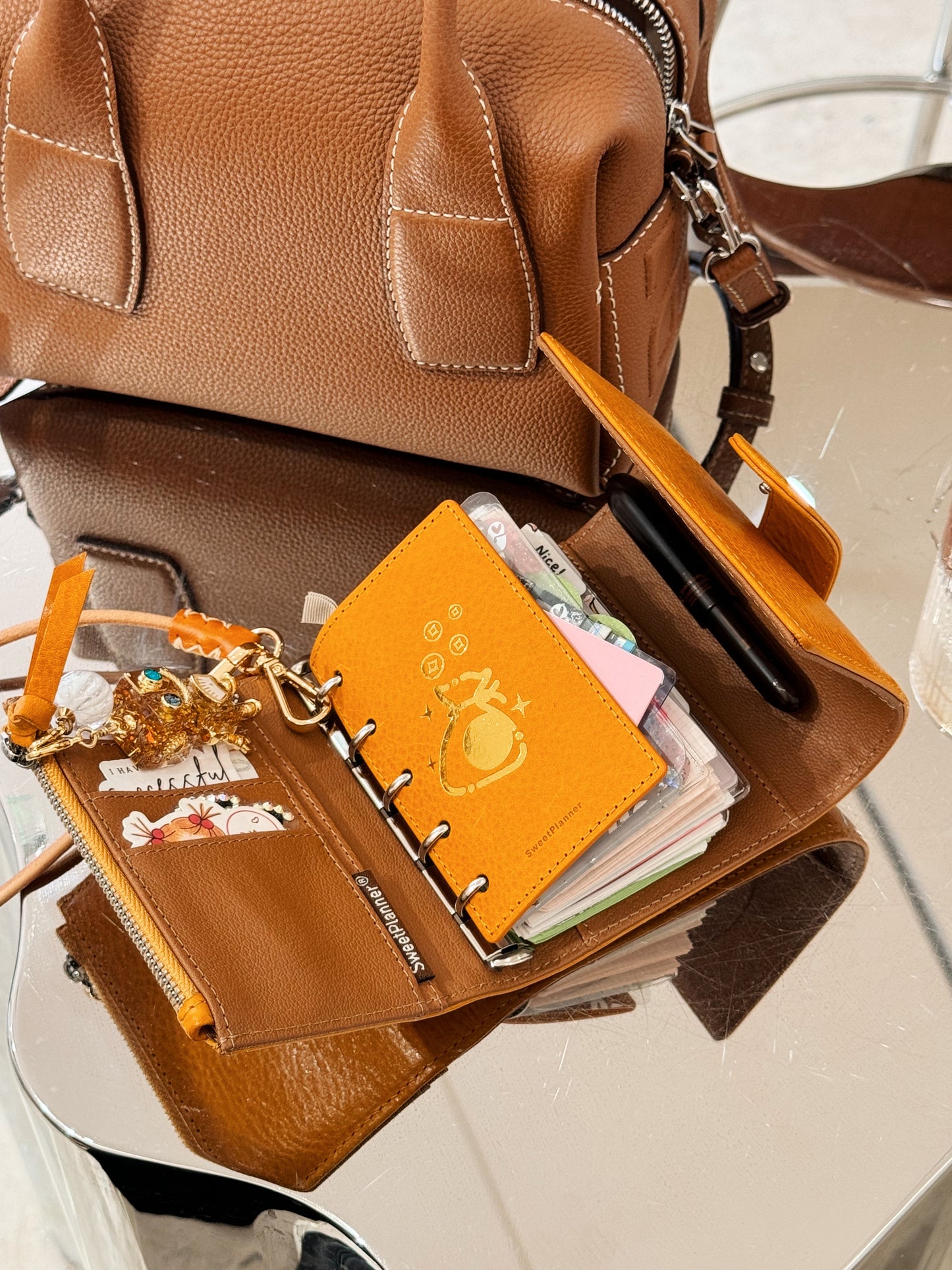 Energy Fold - Genuine Leather Cover - Trifold Mini Ring Binder - READY TO SHIP