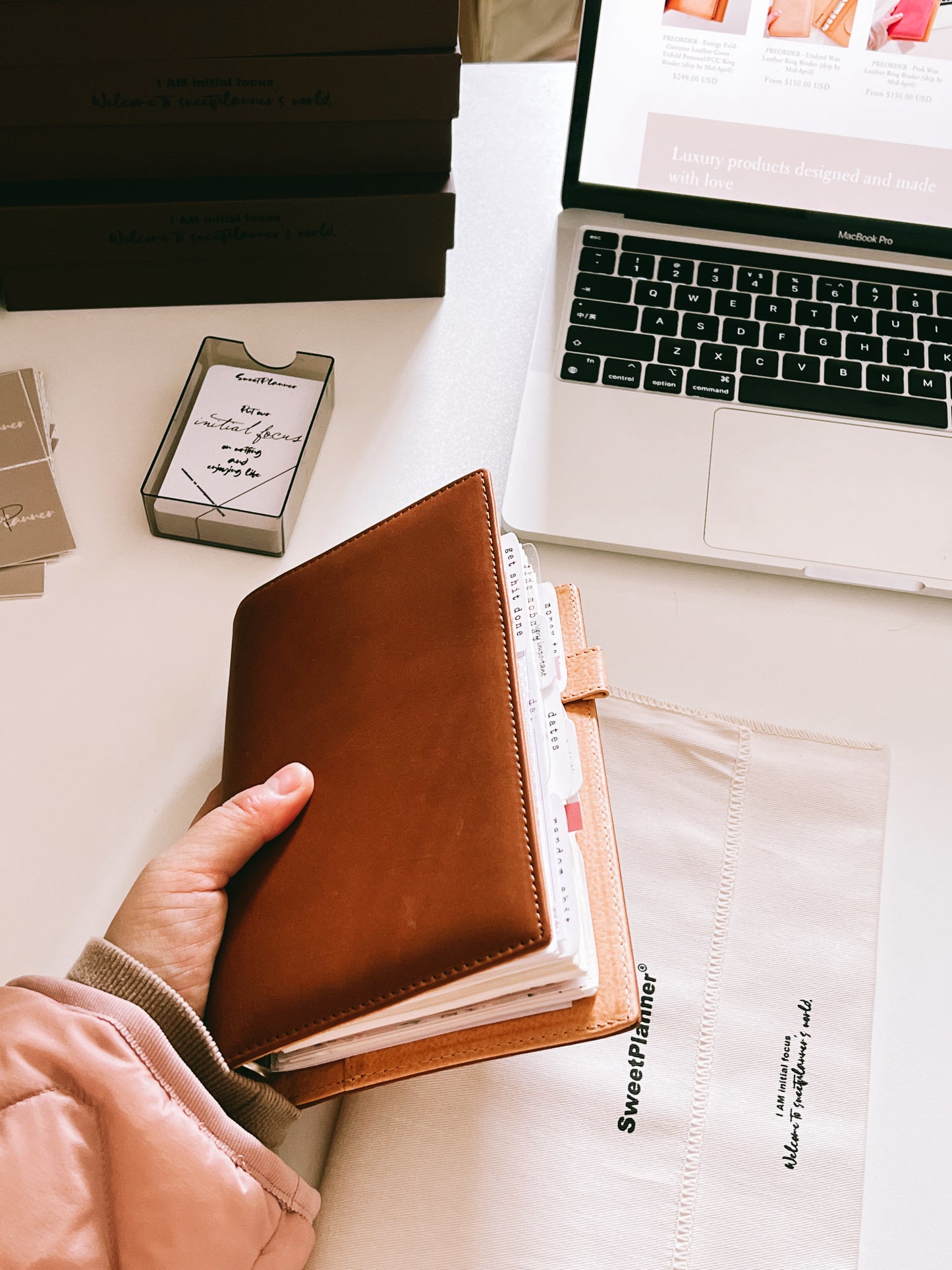 Barenia Brown Leather Ring Binder - READY TO SHIP